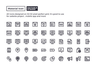 Online Marketing and Seo Icon.Material Outline Icons set for website and mobile app ,Pixel perfect icon, Editable Stroke.