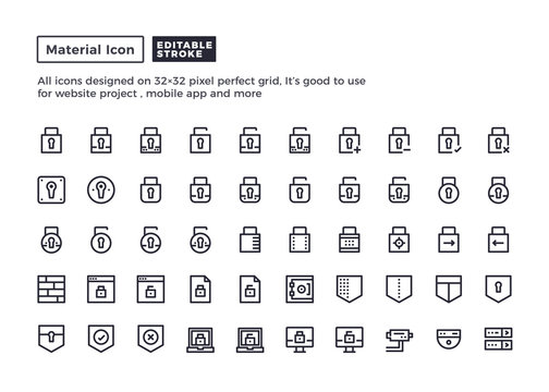 Security and Protection Icon.Material Outline Icons set for website and mobile app ,Pixel perfect icon, Editable Stroke.