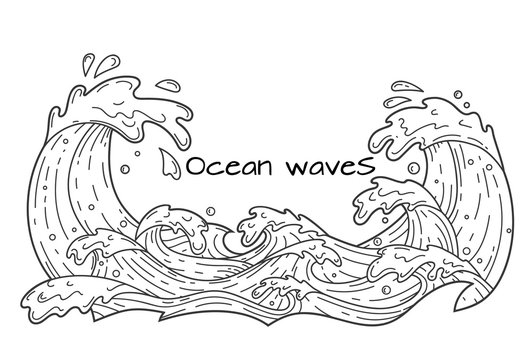 Ocean waves, outline vector illustration