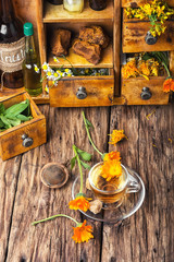 Herbal tea with calendula flowers