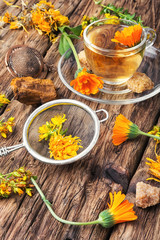 Herbal tea with calendula flowers