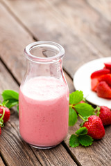 Strawberry yogurt with fresh berries, delicious drink, cocktail