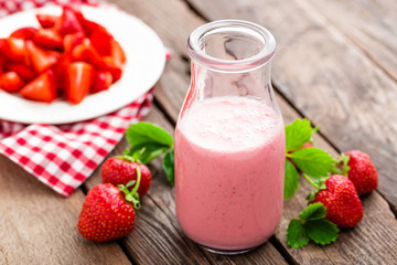 Strawberry yogurt with fresh berries, delicious drink, cocktail