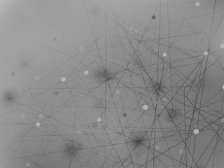 Abstract vector illustration of gray background texture, network connected lines and dots.