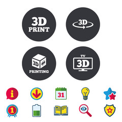 3d technology icons. Printer, rotation arrow.