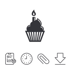 Birthday cake sign icon. Burning candle symbol.