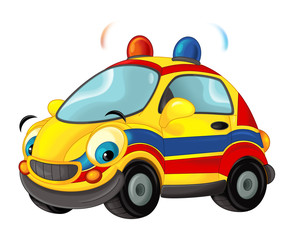 Cartoon happy and funny ambulance car - isolated illustration for children