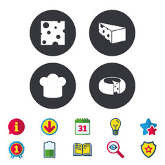 Cheese sign. Sliced food with chief hat icons.