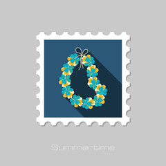 Hawaii flowers necklace, wreath stamp. Vacation