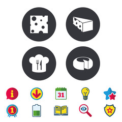 Cheese sign. Sliced food with chief hat icons.