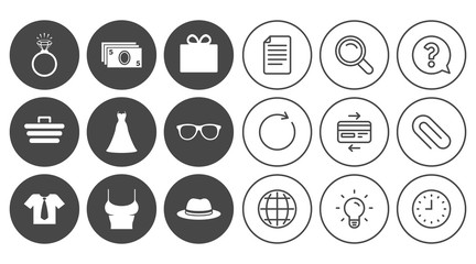 Accessories, clothes icons. Shopping signs.
