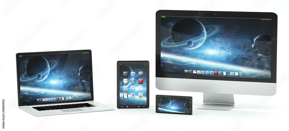 Aufkleber Modern computer laptop mobile phone and tablet 3D rendering