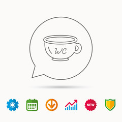 Baby wc pot icon. Child toilet sign. Washroom or lavatory symbol. Calendar, Graph chart and Cogwheel signs. Download and Shield web icons. Vector
