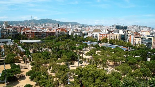 Aerial Panoramic View Of Downtown Barcelona City Of Spain
