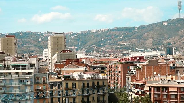 Aerial Panoramic View Of Downtown Barcelona City Of Spain