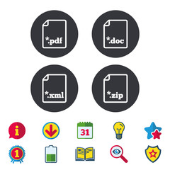 Document signs. File extensions symbols.
