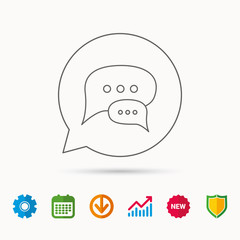 Chat icon. Comment message sign. Dialog speech bubble symbol. Calendar, Graph chart and Cogwheel signs. Download and Shield web icons. Vector