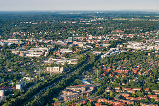 Panorama flight over the east of Hamburg Germany