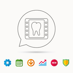 Dental x-ray icon. Orthodontic roentgen sign. Calendar, Graph chart and Cogwheel signs. Download and Shield web icons. Vector