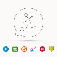 Football icon. Soccer sport sign. Team goal game symbol. Calendar, Graph chart and Cogwheel signs. Download and Shield web icons. Vector