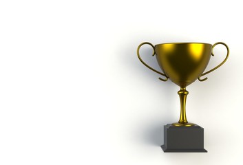 Trophy on white plank, 3D rendering