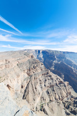 in oman  the old mountain gorge and canyon the deep cloudy  sky