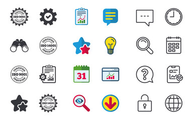 ISO 9001 and 14001 certified icon. Certification.