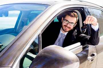 Happy man just boght the car