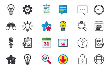 Light lamp icons. Energy saving symbols.