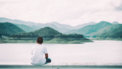 Young asian boy stay alone and sadness