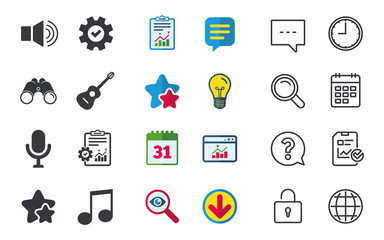 Musical elements icon. Microphone, Sound speaker.
