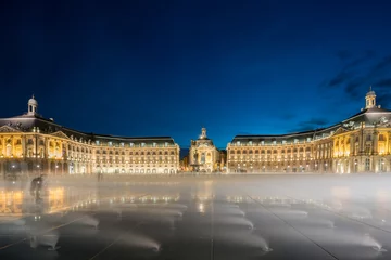 Fotobehang Place De La Bourse with artificial mist from fountain mechanism and reflection in Bordeaux , France © PK4289