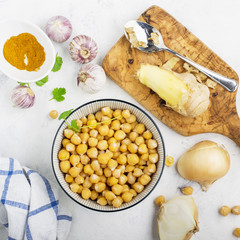 Cooked Chickpeas on a bowl. Chickpeas is nutritious food. Healthy and vegetarian food.