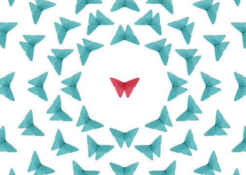 Origami butterflies conceptual background. Copy space.