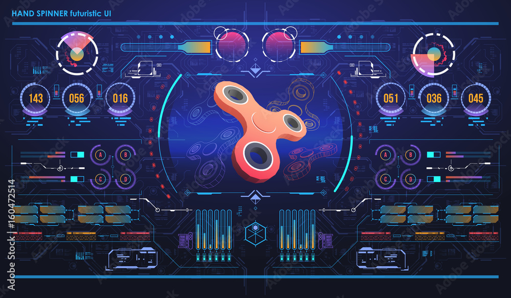 Wall mural hud infographic elements with hand spinner. futuristic user interface. abstract virtual graphic.