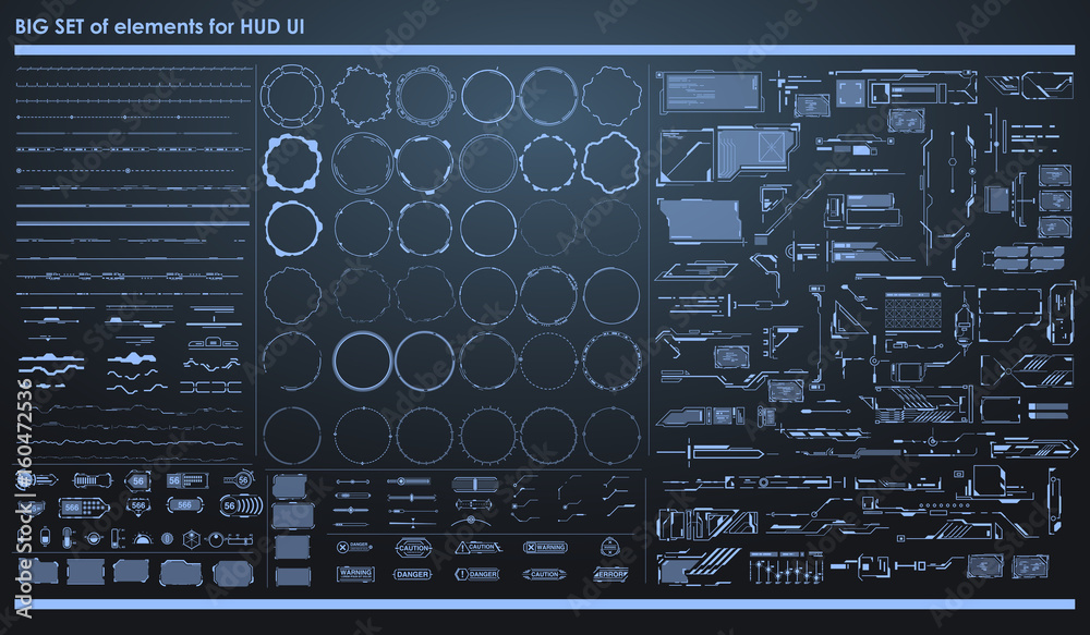 Poster set of black and white infographic elements. head-up display elements for the web and app. futuristi