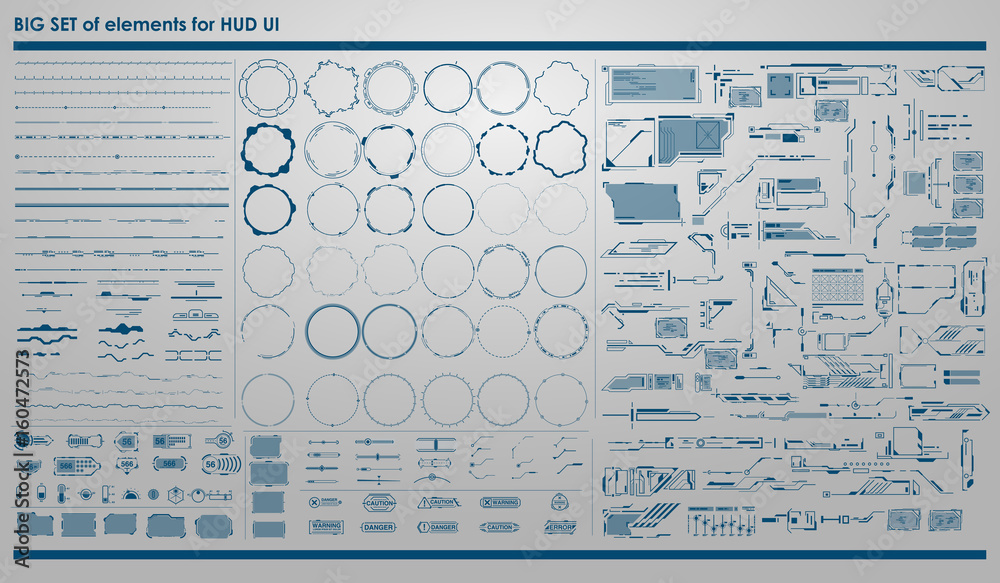 Poster set of black and white infographic elements. head-up display elements for the web and app. futuristi