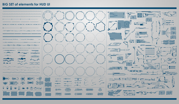 set of black and white infographic elements. Head-up display elements for the web and app. Futuristic user interface. Virtual graphic.