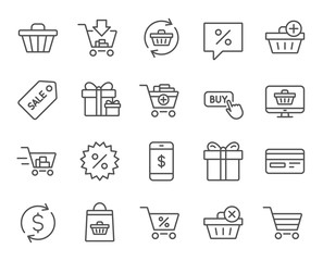 Shopping line icons. Gifts, Presents and Sale.