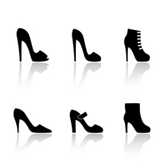 Women's high-heeled shoes. Set of vector icons in the style of a flat design.