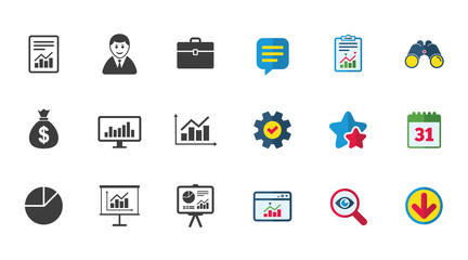 Statistics, accounting icons. Charts signs.
