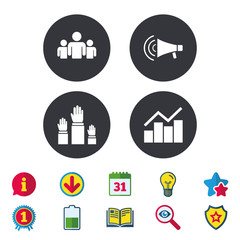 Strike group of people. Megaphone loudspeaker.