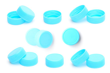 cyan plastic bottle cap on white background