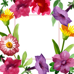Wildflower Bluebell Flower frame in a watercolor style isolated.