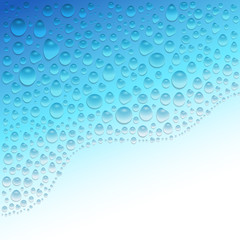Vector illustration with water drops in light blue colors. Template, banner, abstract background with blank space for text. 