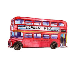 Watercolor London illustration. Great Britain hand drawn symbols.