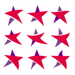 Fantastic isolated simpe flat red and violet color stars set of unusual shape. Collection of vector logos of the abstract form.