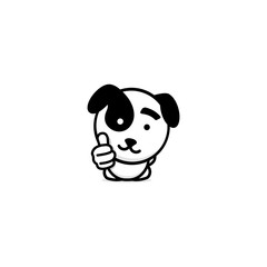 Cute puppy showing like, thumb of hand up, high esteem and approval vector logo. Well done illustration, good job post, excellent symbol
