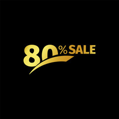 Black banner discount purchase 80 percent sale vector gold logo on a black background. Promotional business offer for buyers logotype. Eighty percentage off, discounts in the strict style coupon.