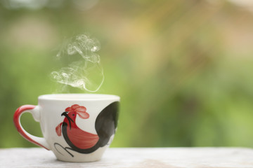 Morning coffee with old Thai style cup.	